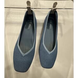 Vivaia Denim Blue Margot 2.0 Square-Toe-V Cut Women's Flats EU 42 (US 10.5-11)